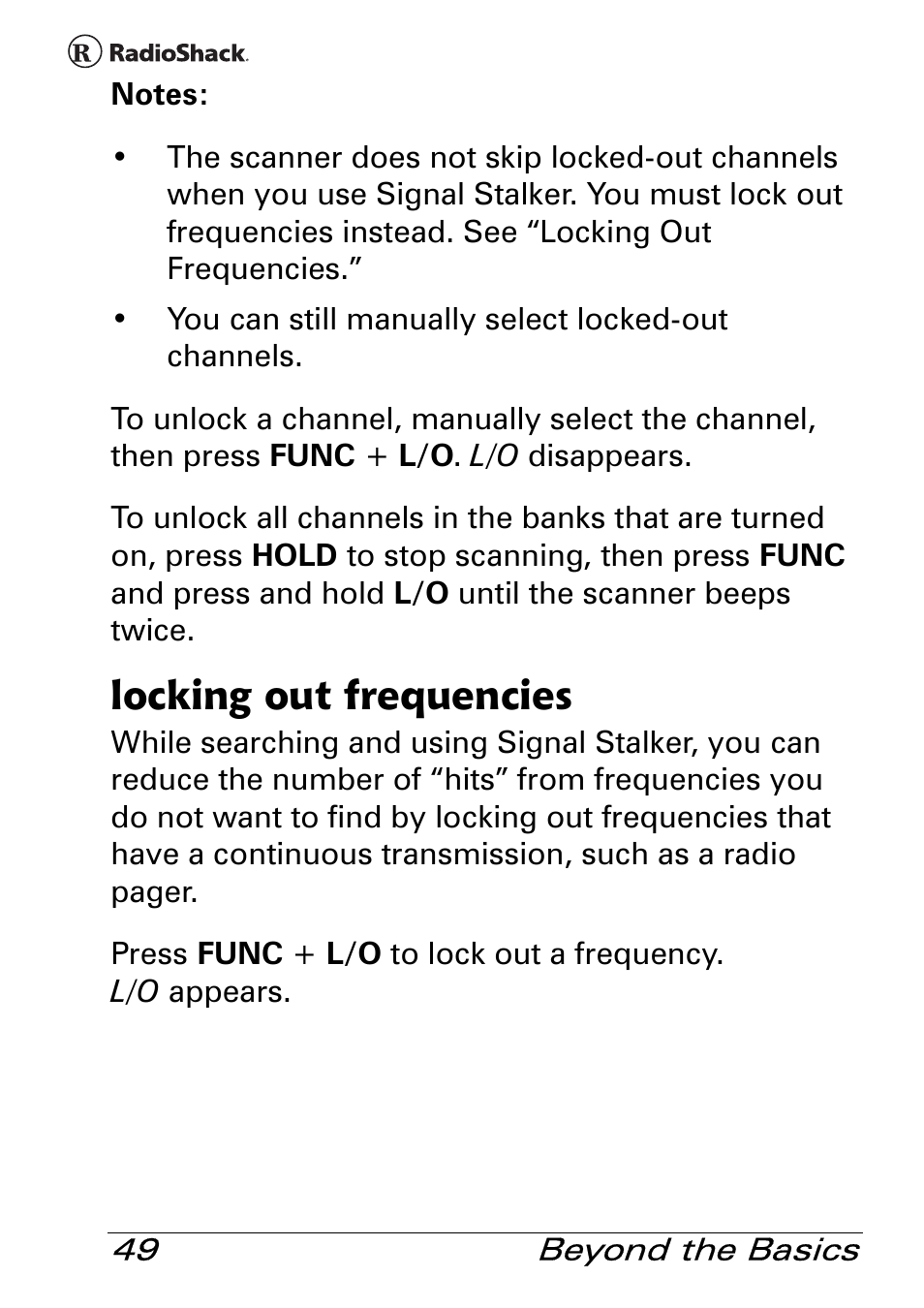 Locking out frequencies | Radio Shack Pro 84 User Manual | Page 49 / 64