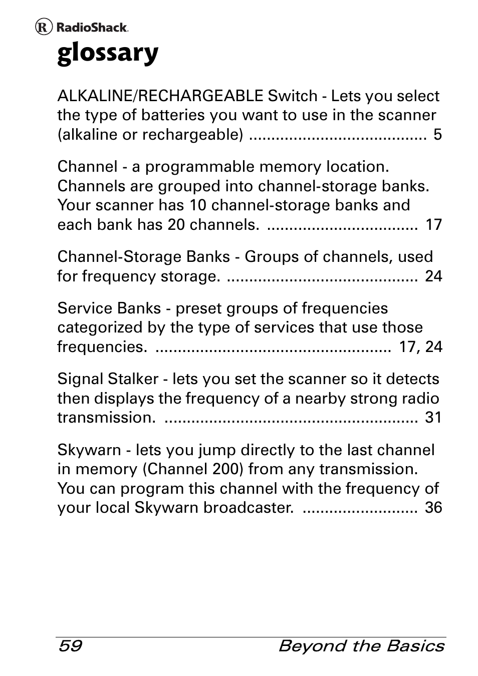 Glossary | Radio Shack Pro 84 User Manual | Page 59 / 64