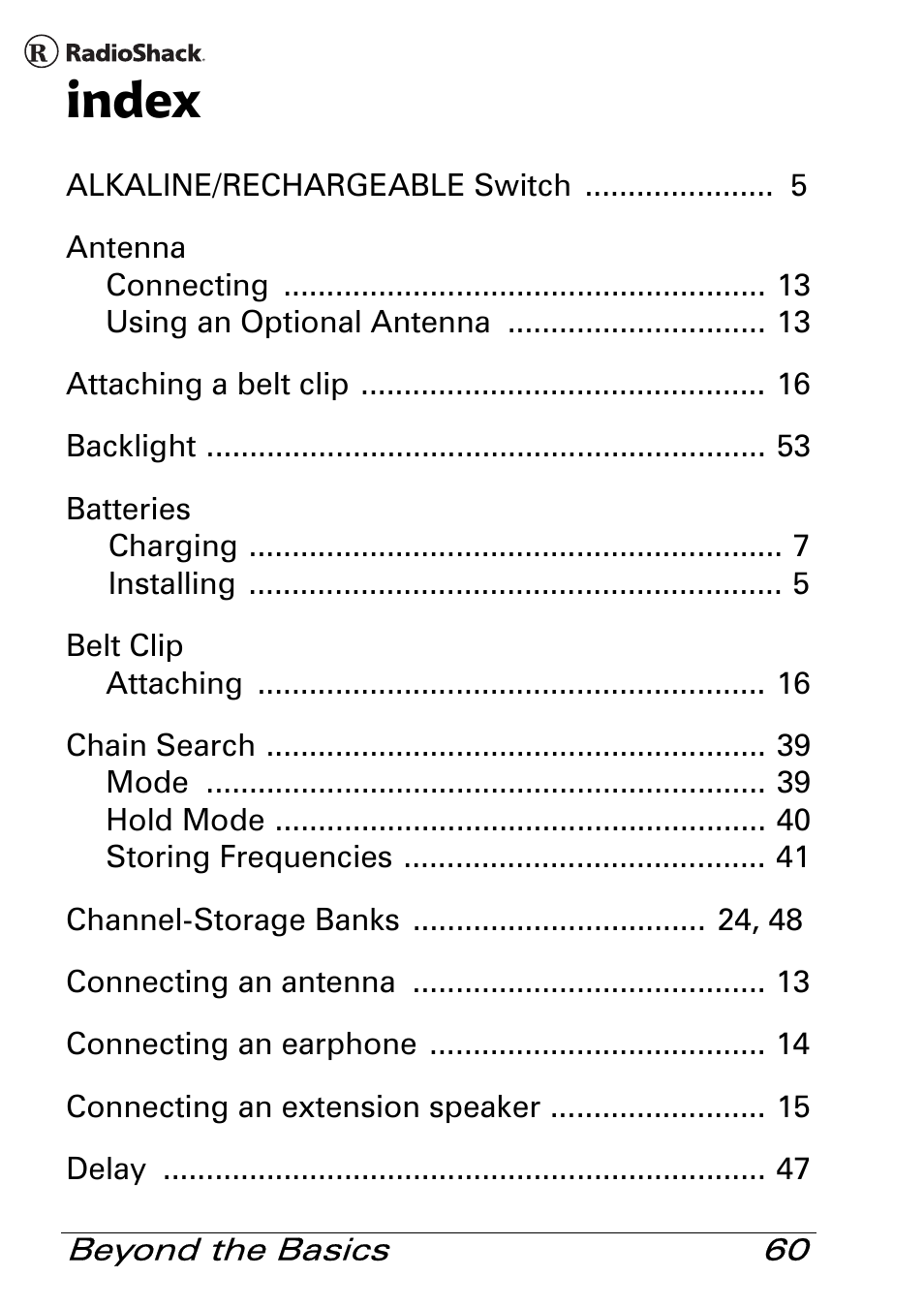 Index | Radio Shack Pro 84 User Manual | Page 60 / 64