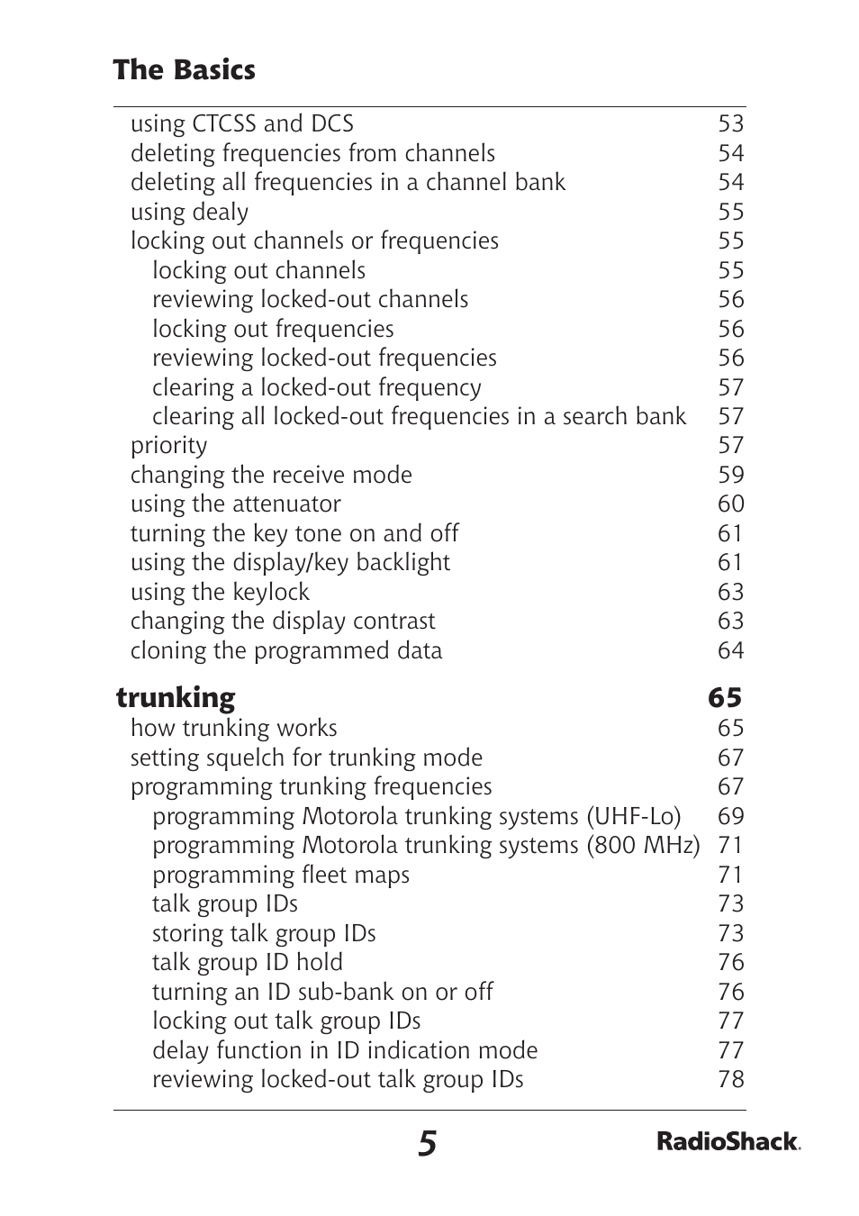 The basics, Trunking 65 | Radio Shack Pro-97 1,000 User Manual | Page 5 / 88