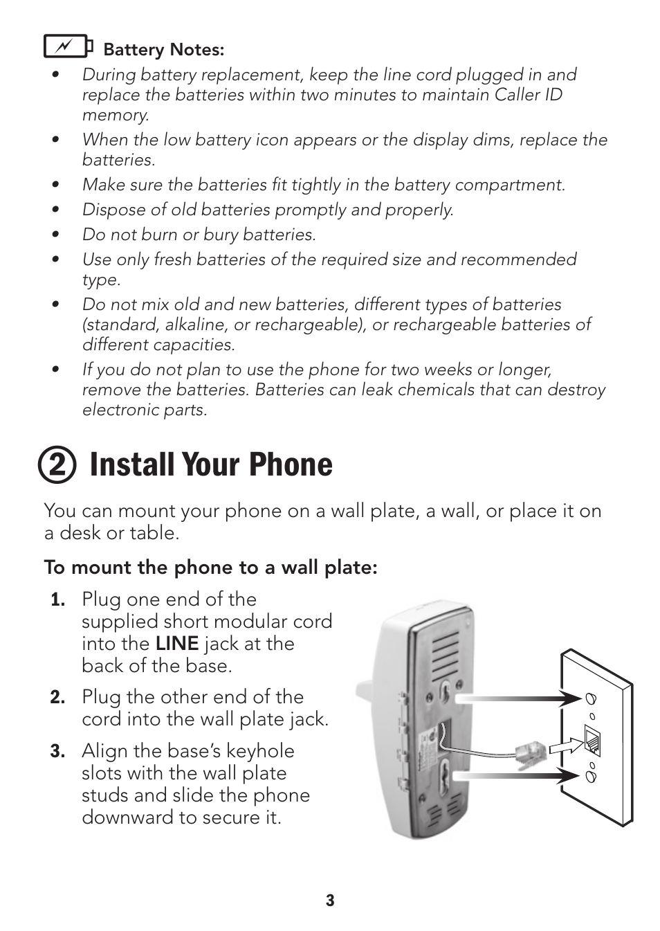 Install your phone | Radio Shack 43-3905 User Manual | Page 3 / 14