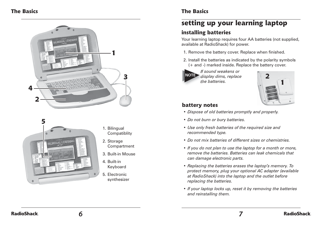 Setting up your learning laptop | Radio Shack 60-2642 User Manual | Page 4 / 23