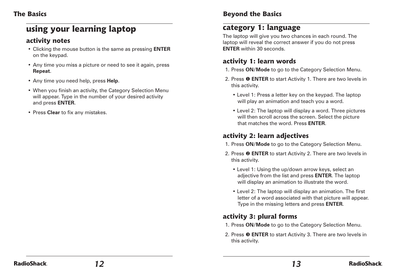 Using your learning laptop, Category 1: language | Radio Shack 60-2642 User Manual | Page 7 / 23
