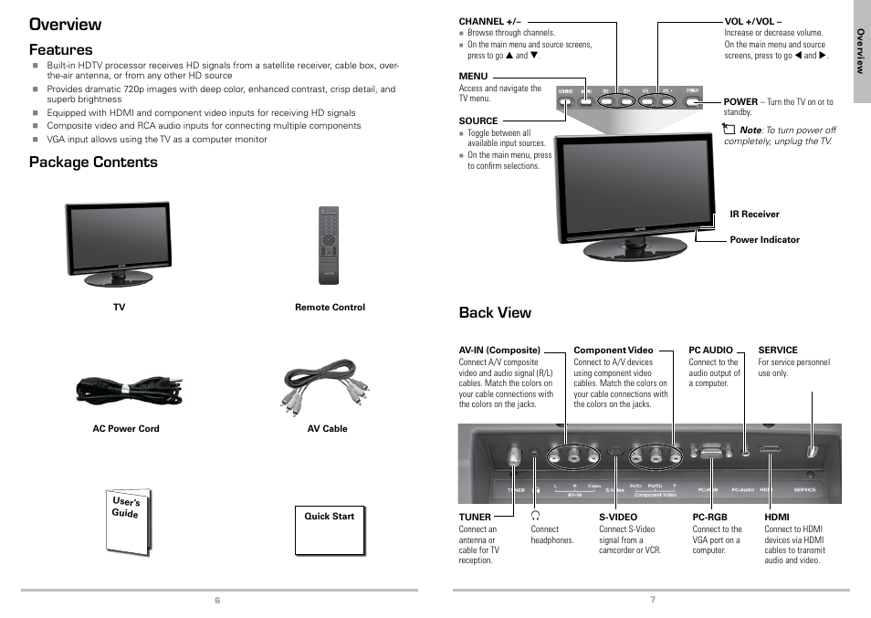 Overview, Features, Package contents | Back view | Radio Shack Auvio 16-912 User Manual | Page 4 / 14