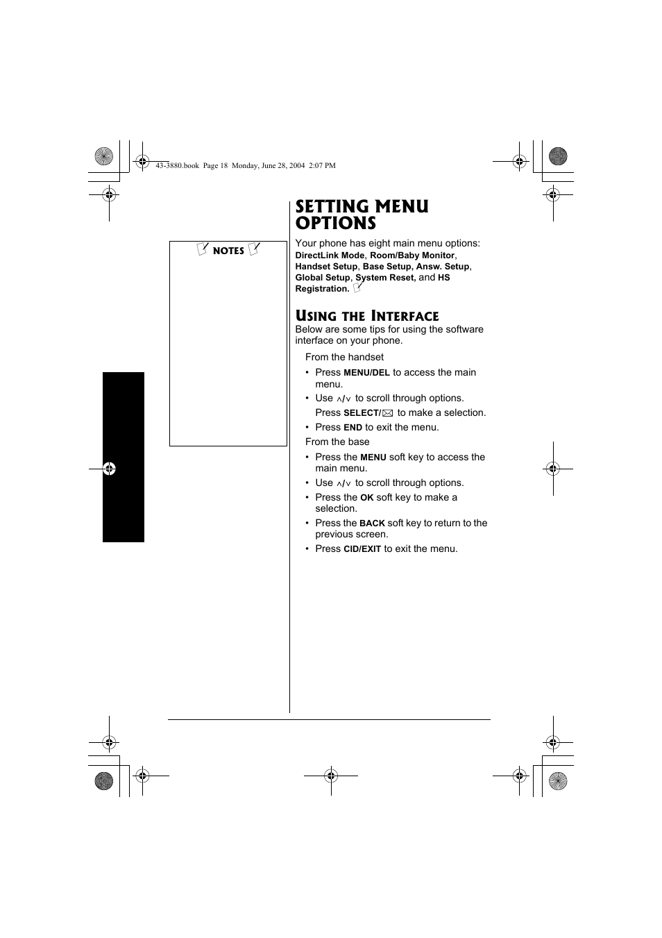Setting menu options, Using the interface | Radio Shack 43-3872 User Manual | Page 18 / 76