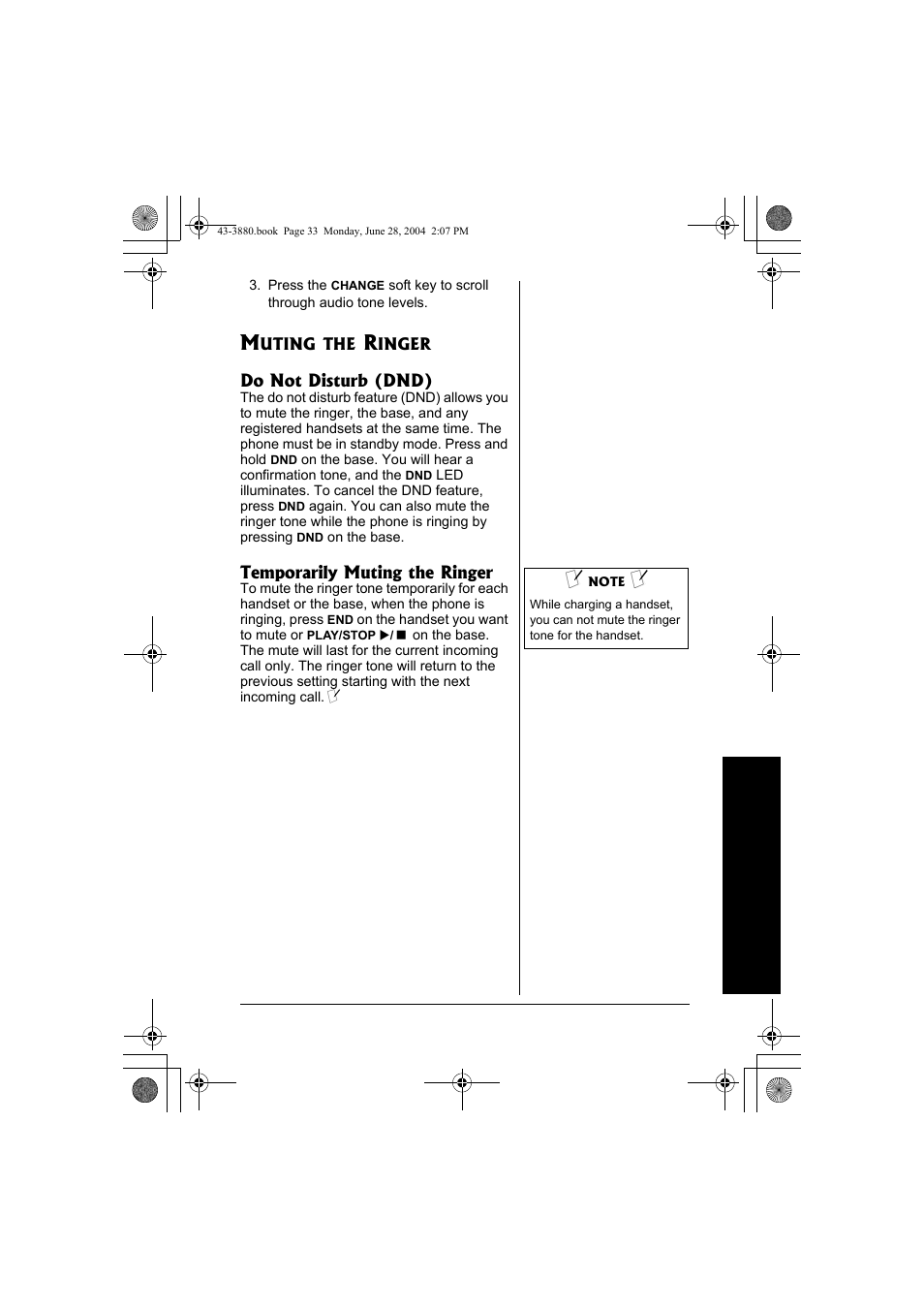 Muting the ringer | Radio Shack 43-3872 User Manual | Page 33 / 76