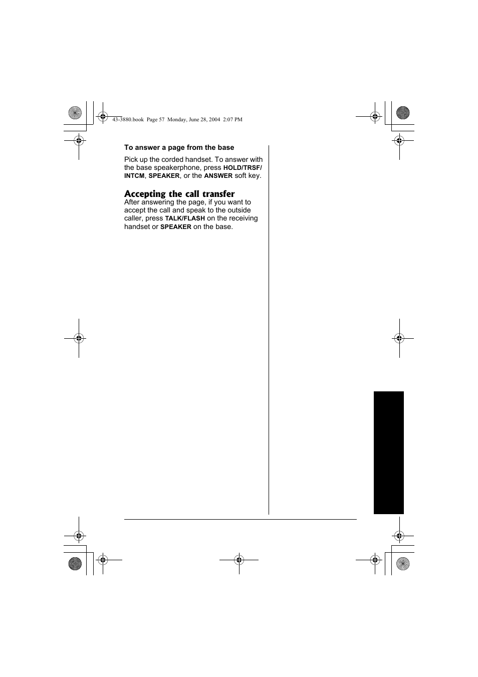 Accepting the call transfer | Radio Shack 43-3872 User Manual | Page 57 / 76