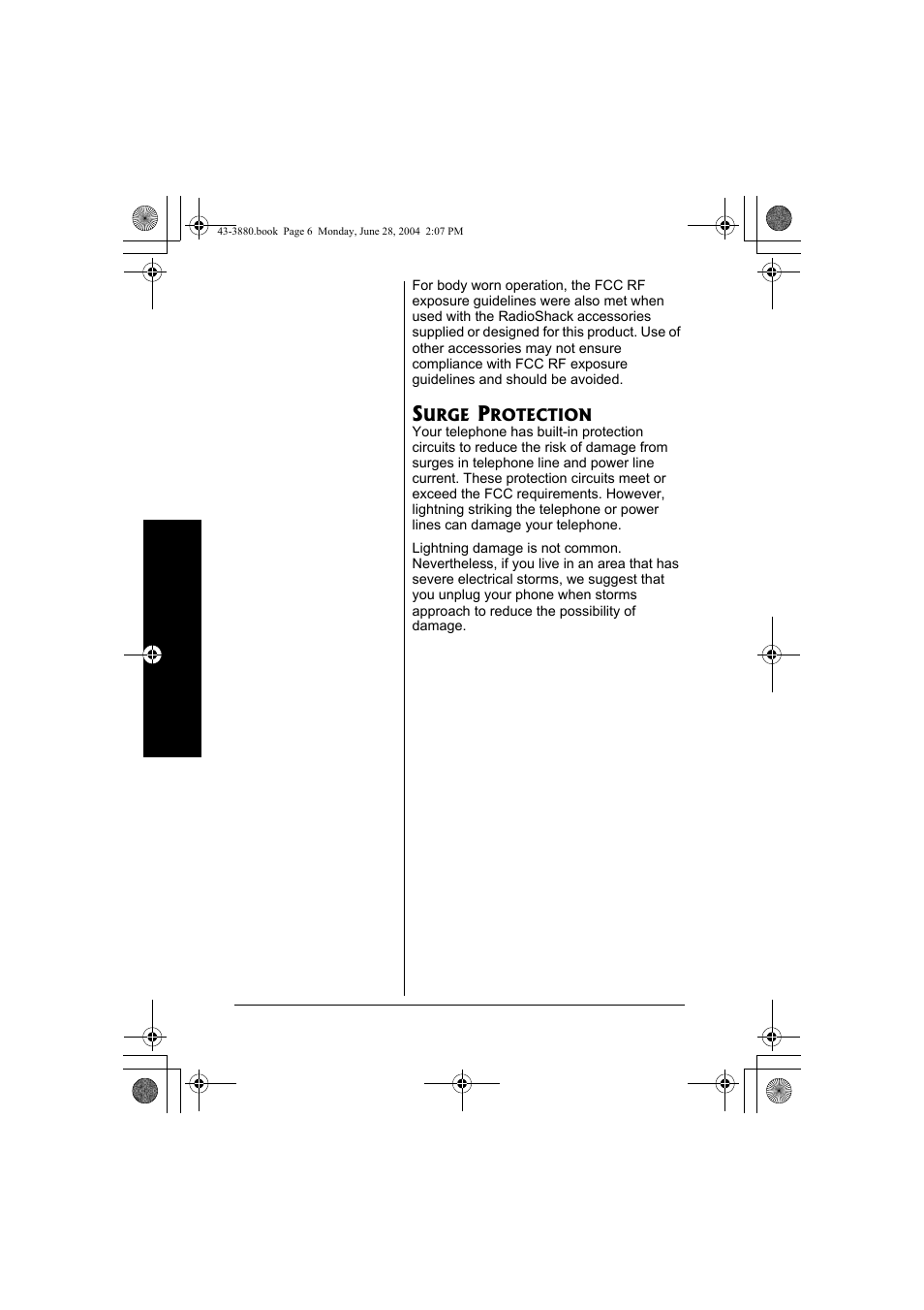 Surge protection | Radio Shack 43-3872 User Manual | Page 6 / 76