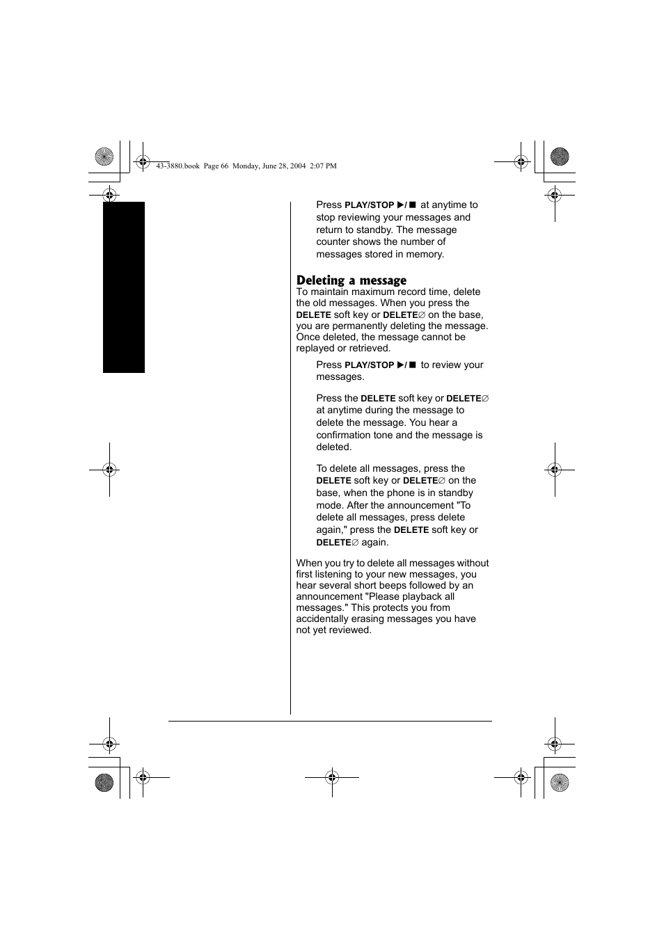 Deleting a message | Radio Shack 43-3872 User Manual | Page 66 / 76