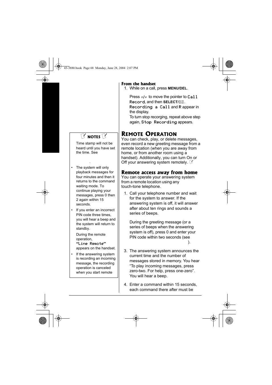 Remote operation | Radio Shack 43-3872 User Manual | Page 68 / 76