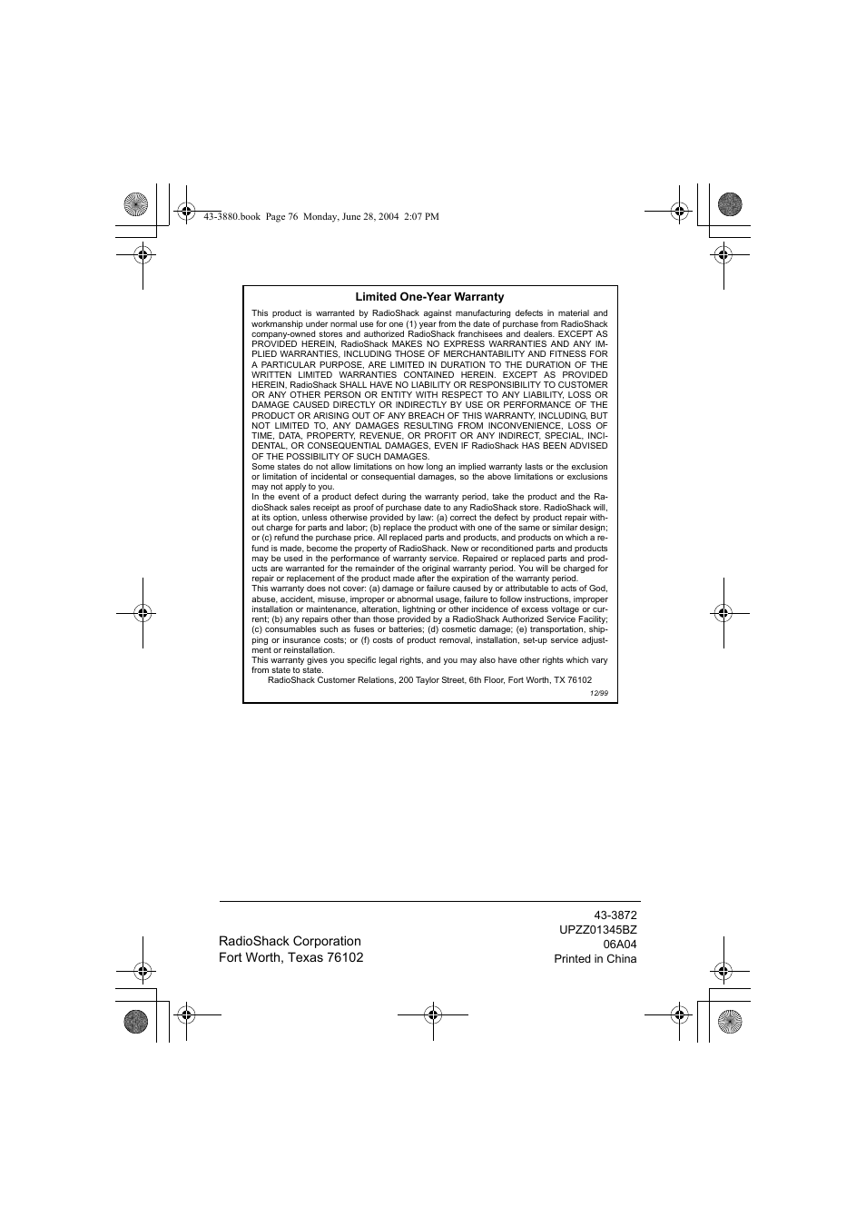 Radio Shack 43-3872 User Manual | Page 76 / 76