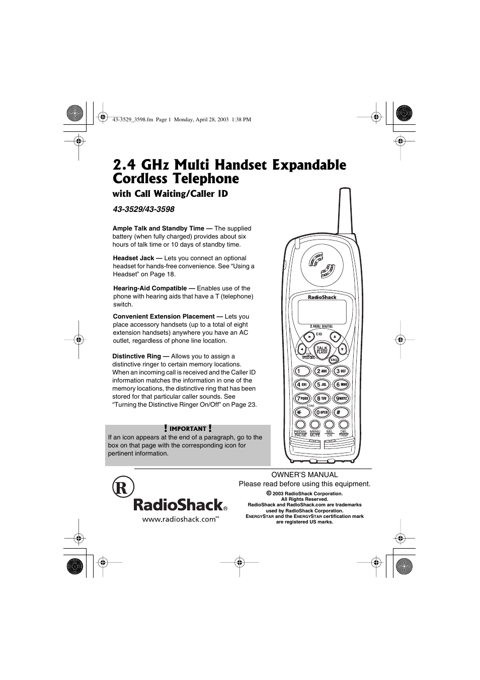 Radio Shack 43-3598 User Manual | 36 pages