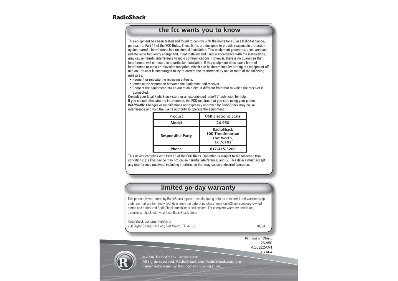Radio Shack USB Electronic Scale User Manual | Page 11 / 11