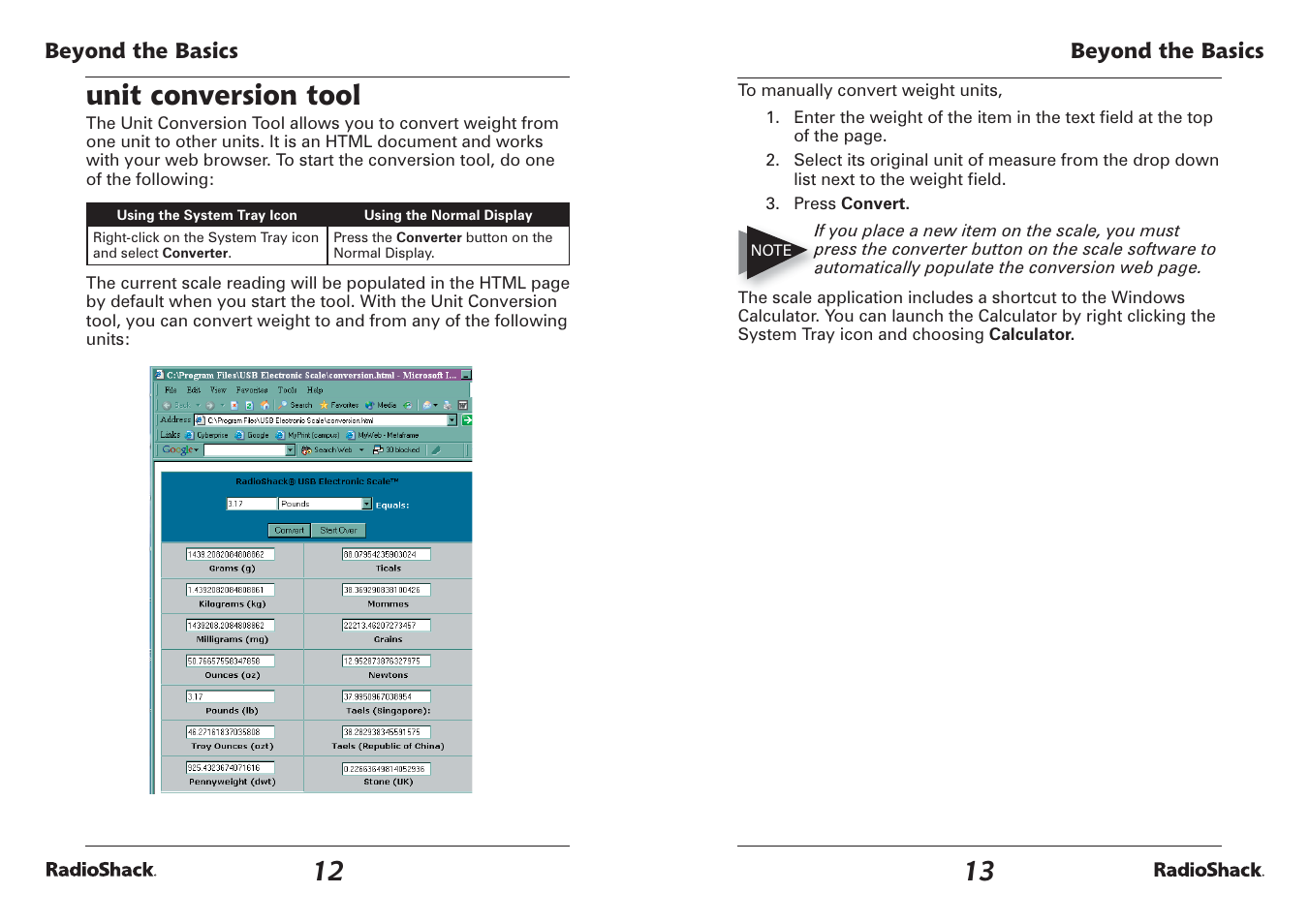 Unit conversion tool | Radio Shack USB Electronic Scale User Manual | Page 7 / 11