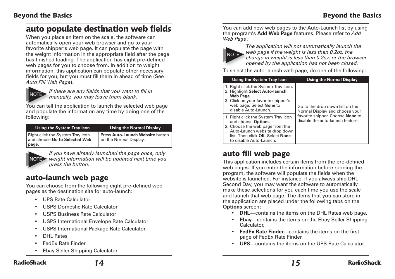 Auto populate destination web ﬁ elds, Auto ﬁ ll web page, Auto-launch web page | Radio Shack USB Electronic Scale User Manual | Page 8 / 11