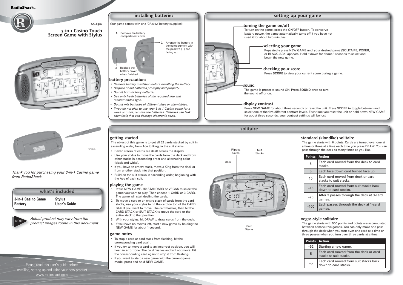 Radio Shack 60-2716 User Manual | 2 pages