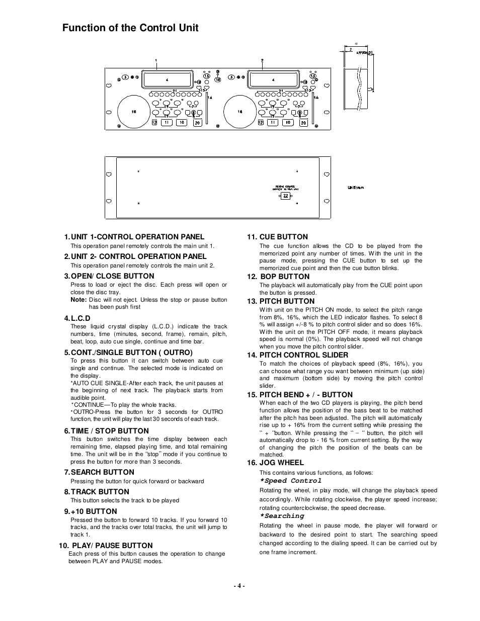 Function of the control unit | Radio Shack PDCD810 User Manual | Page 5 / 11