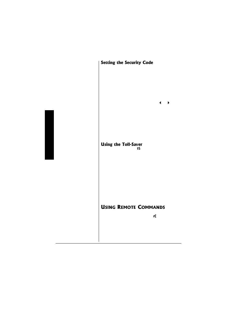 Setting the security code using the toll-saver, Using remote commands | Radio Shack 43-3817 User Manual | Page 34 / 40