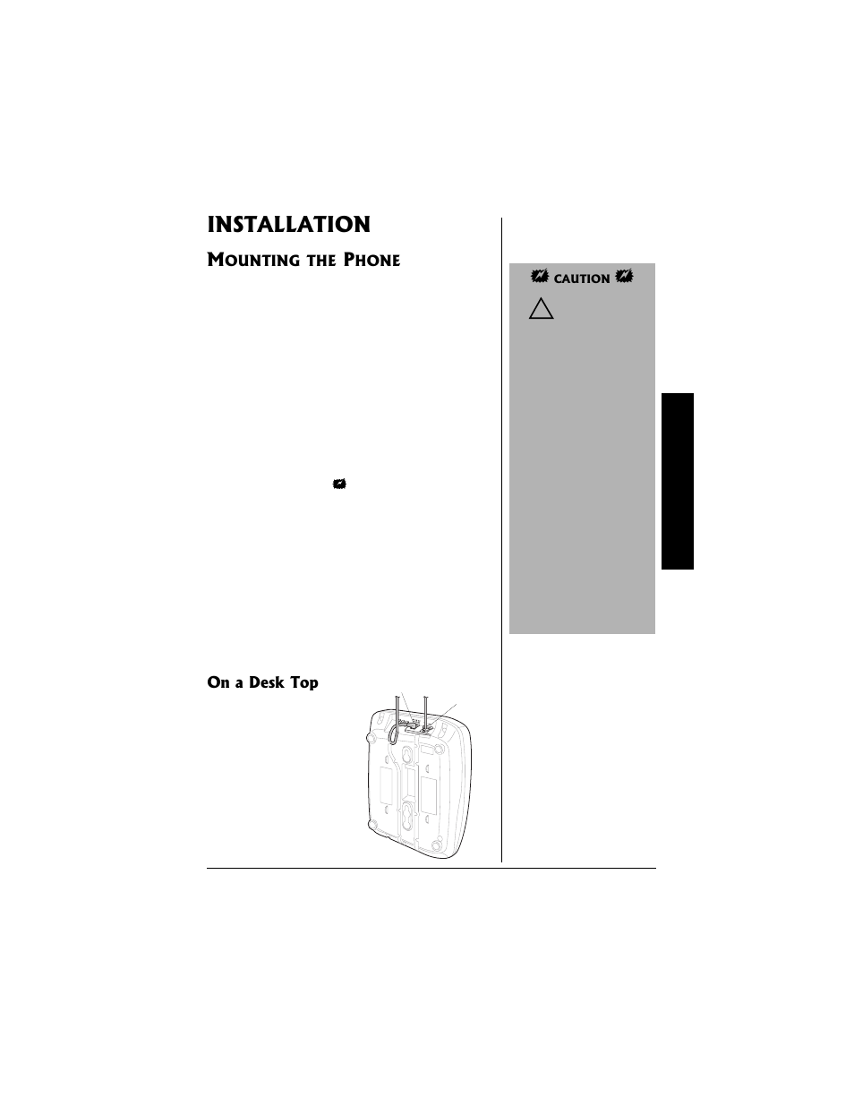 Installation, Mounting the phone, On a desk top | Radio Shack 43-3817 User Manual | Page 7 / 40