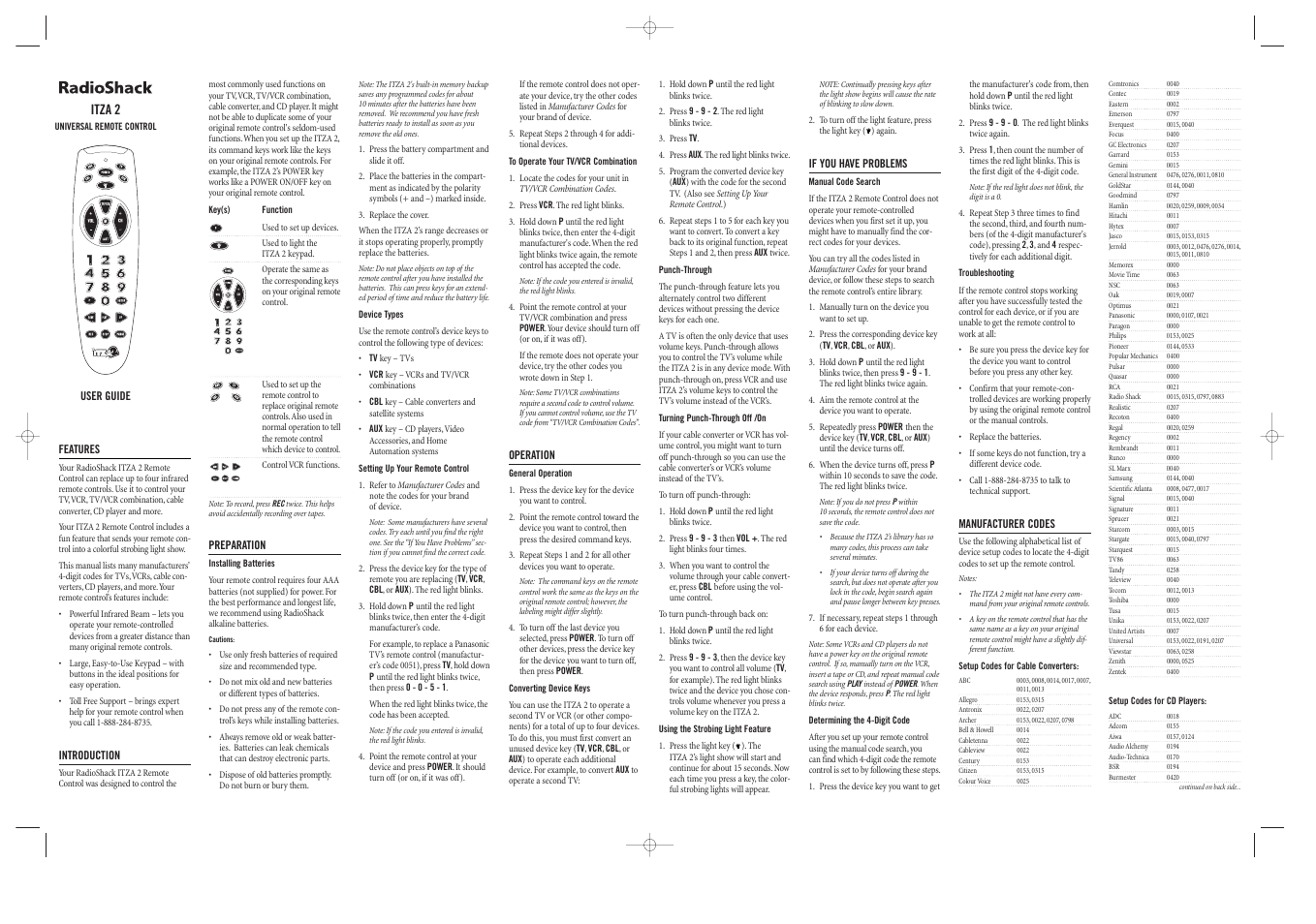 Radio Shack ITZA 2 User Manual | 2 pages