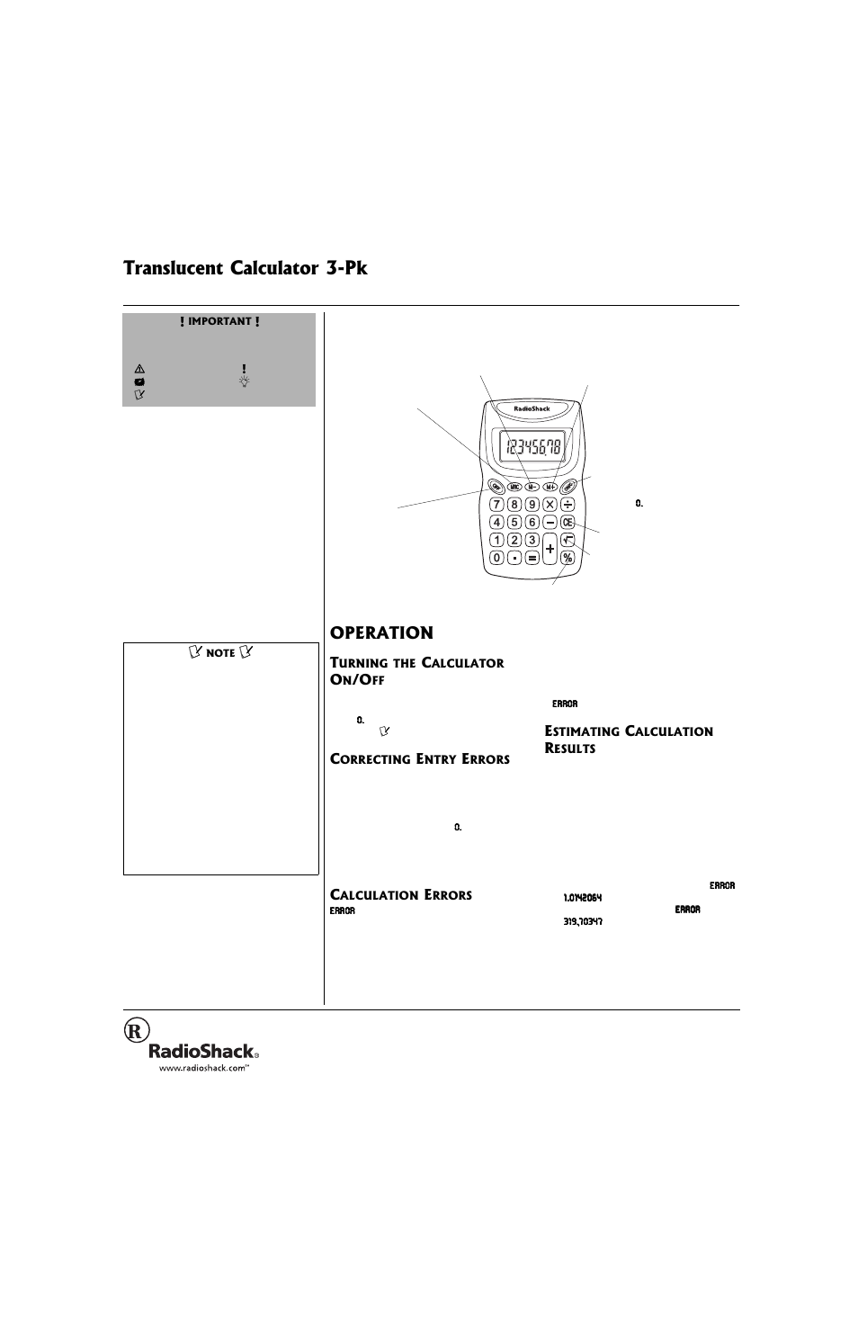 Radio Shack 65-500 User Manual | 2 pages