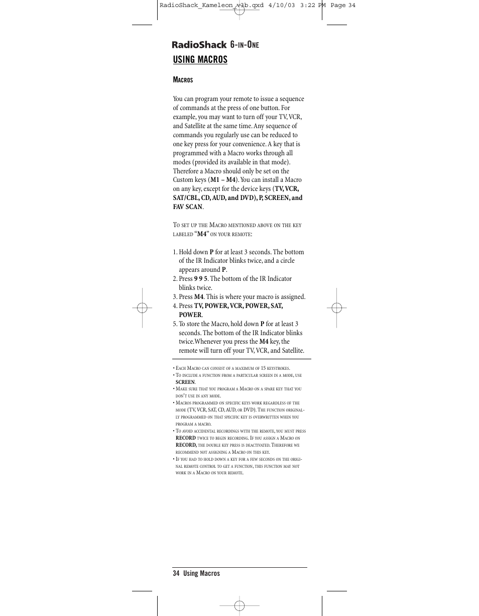 Using macros | Radio Shack TOUCHSCREEN REMOTE User Manual | Page 34 / 62