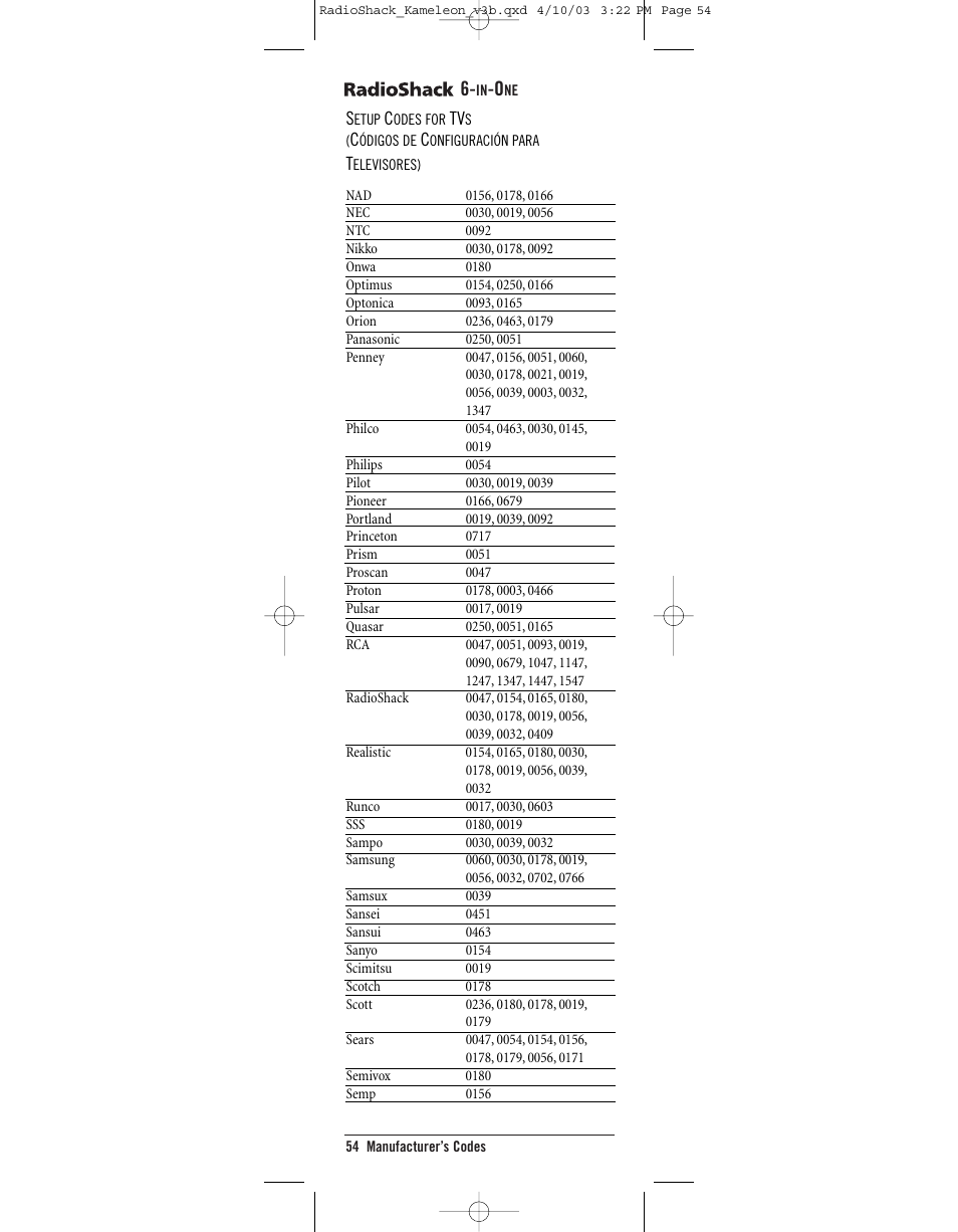 Radio Shack TOUCHSCREEN REMOTE User Manual | Page 54 / 62