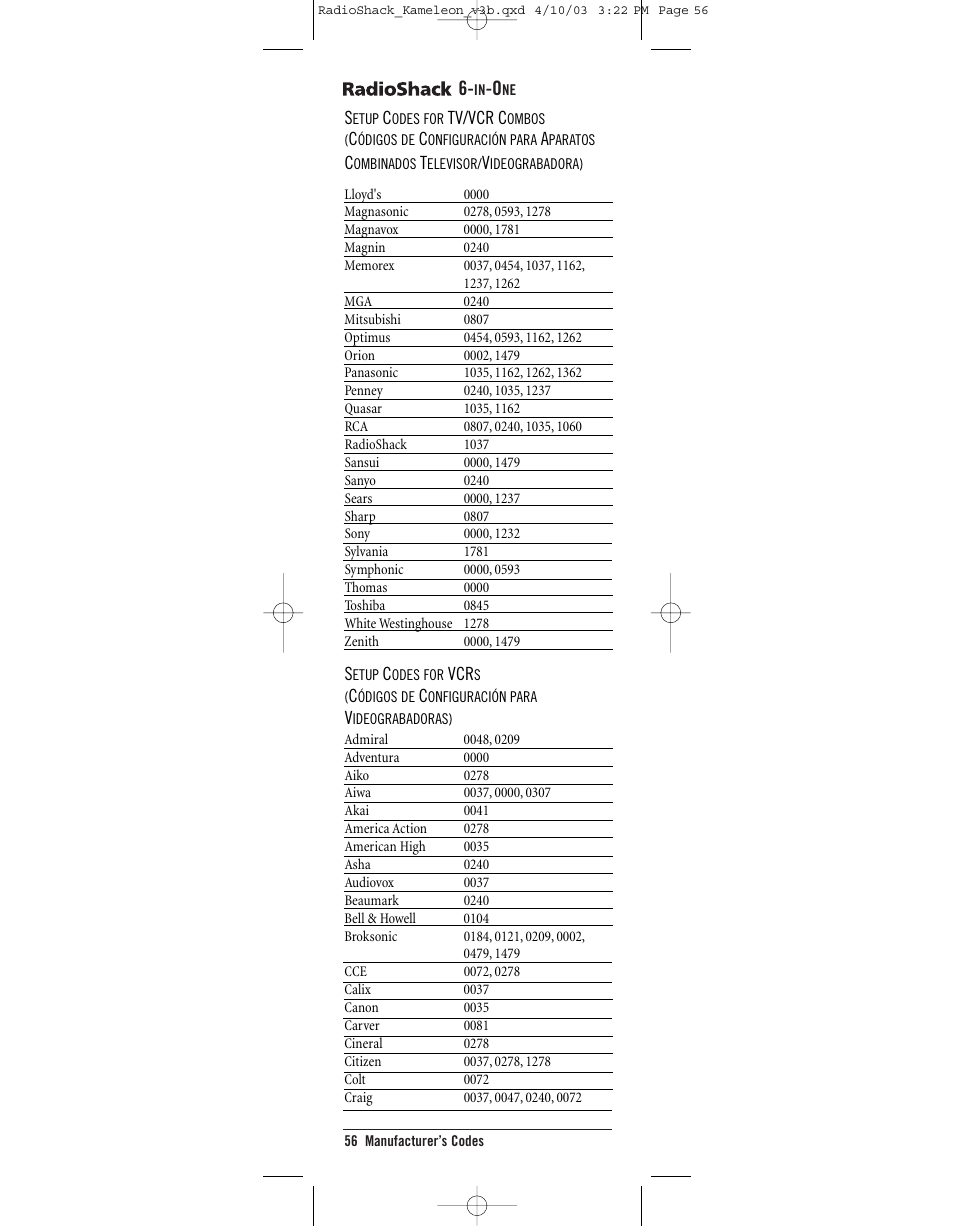 Radio Shack TOUCHSCREEN REMOTE User Manual | Page 56 / 62