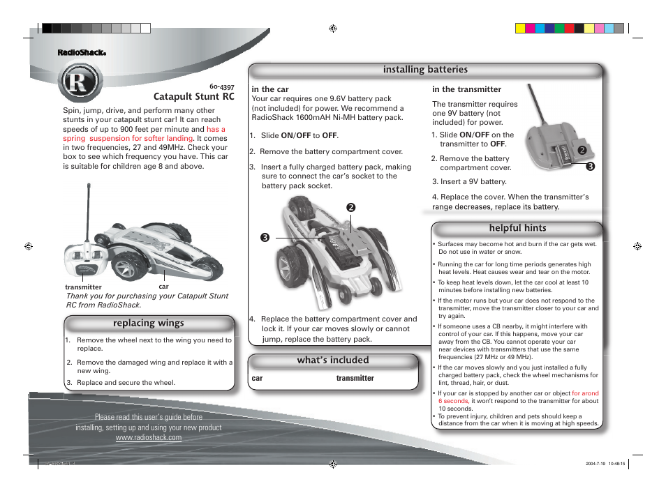 Radio Shack 60-4397 User Manual | 2 pages