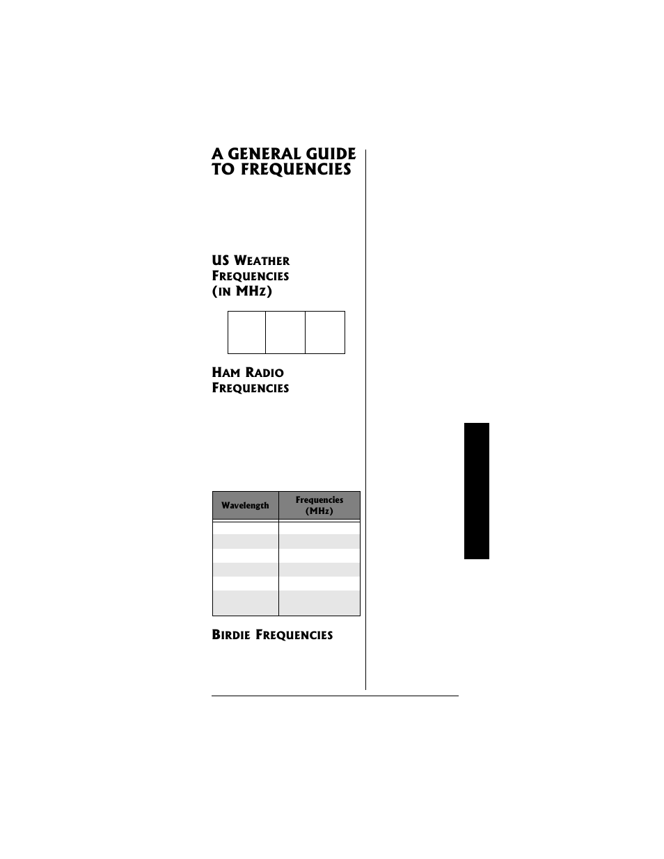 A general guide to frequencies, Us w | Radio Shack PRO-95 User Manual | Page 69 / 92