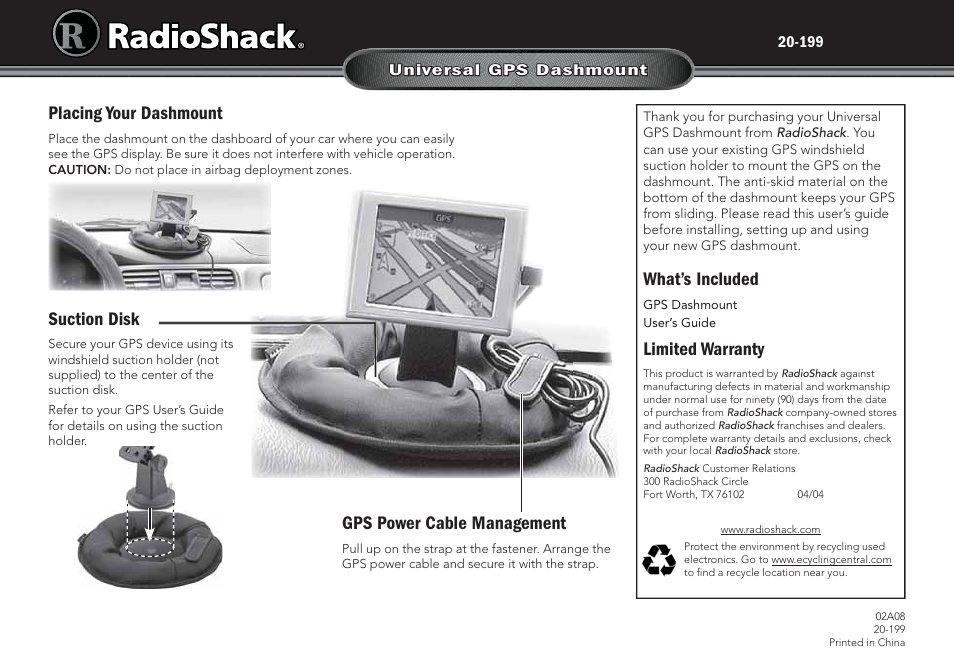 Radio Shack 20-199 User Manual | 1 page