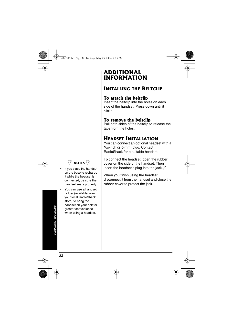 Additional information | Radio Shack 43-3549 User Manual | Page 32 / 36
