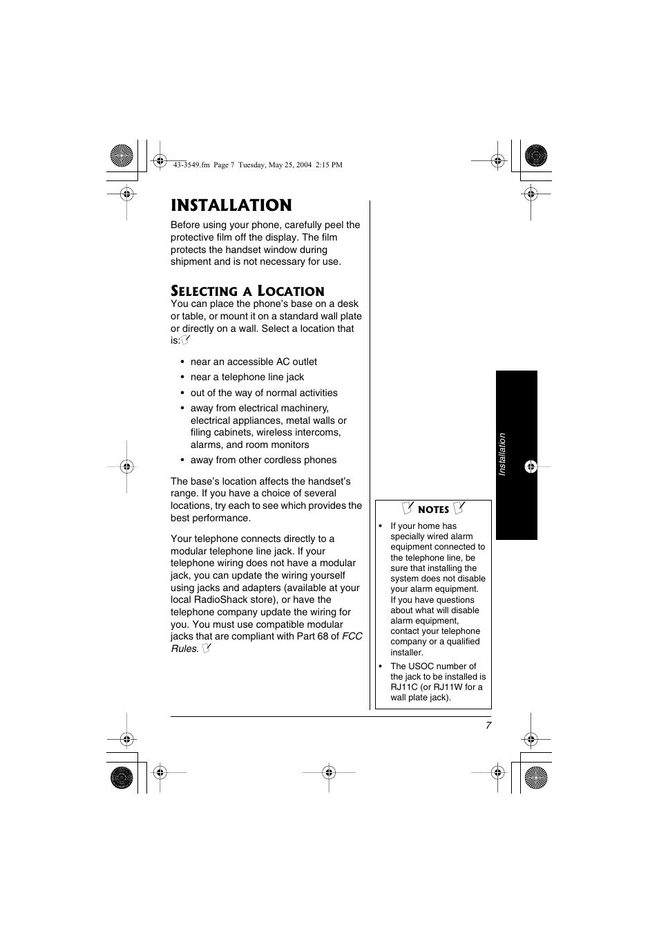 Installation | Radio Shack 43-3549 User Manual | Page 7 / 36