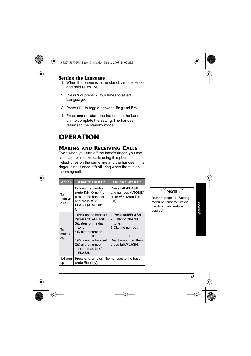 Operation | Radio Shack 43-3827 User Manual | Page 13 / 48