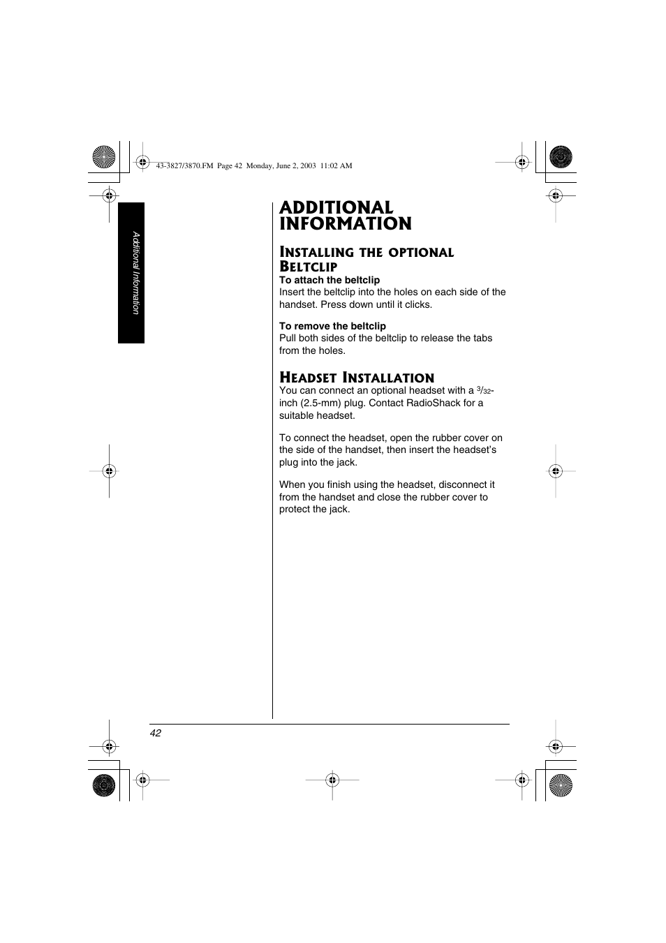 Additional information | Radio Shack 43-3827 User Manual | Page 42 / 48