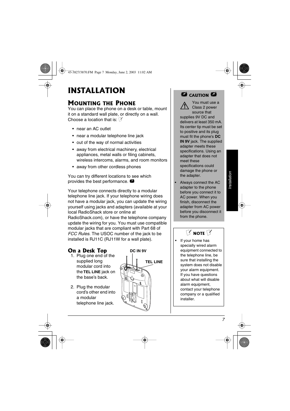 Installation | Radio Shack 43-3827 User Manual | Page 7 / 48