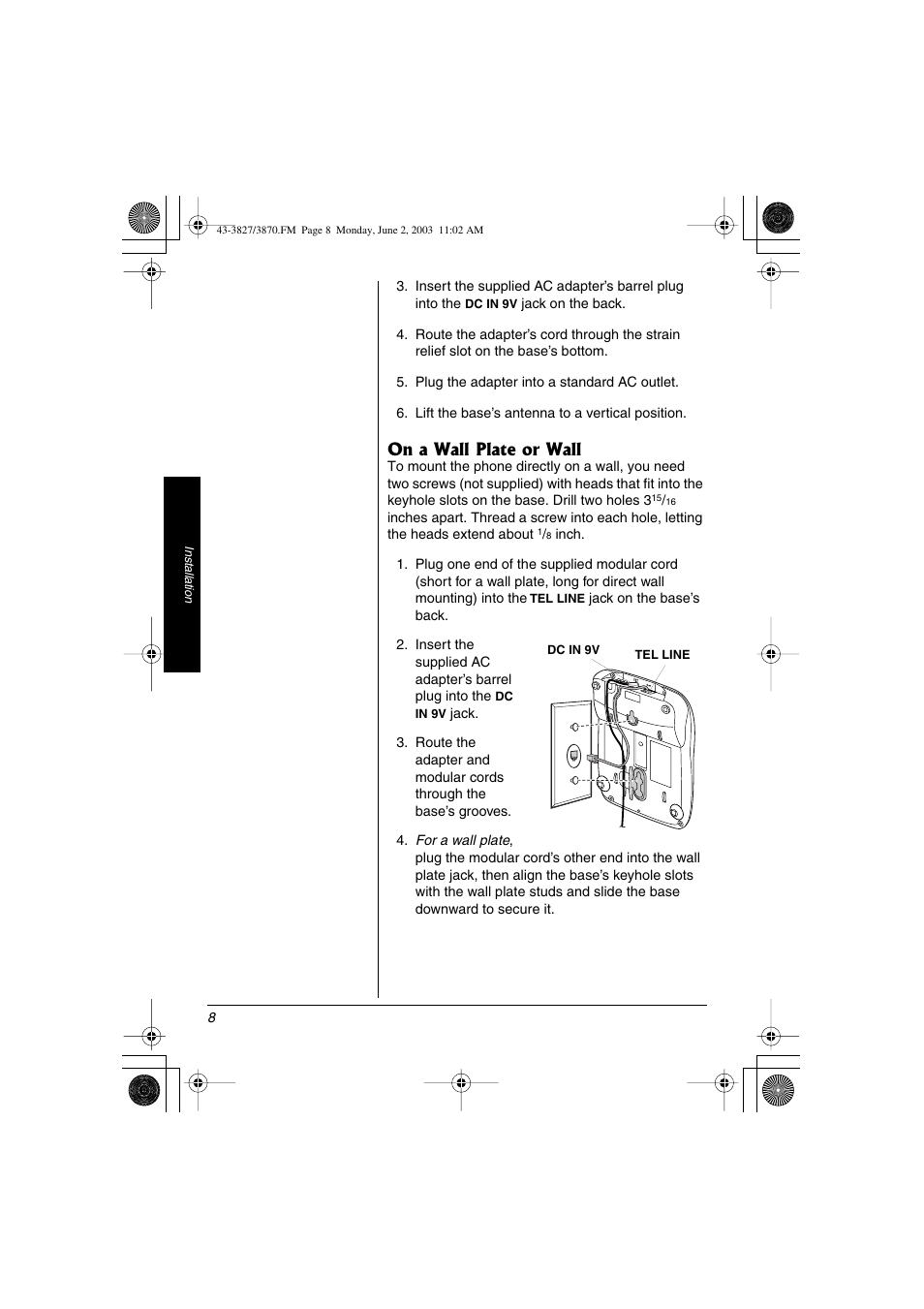 On a wall plate or wall | Radio Shack 43-3827 User Manual | Page 8 / 48