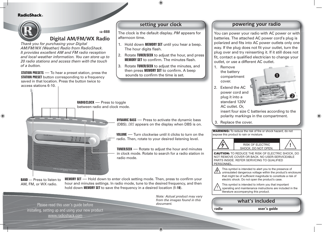 Radio Shack 12-888 User Manual | 2 pages