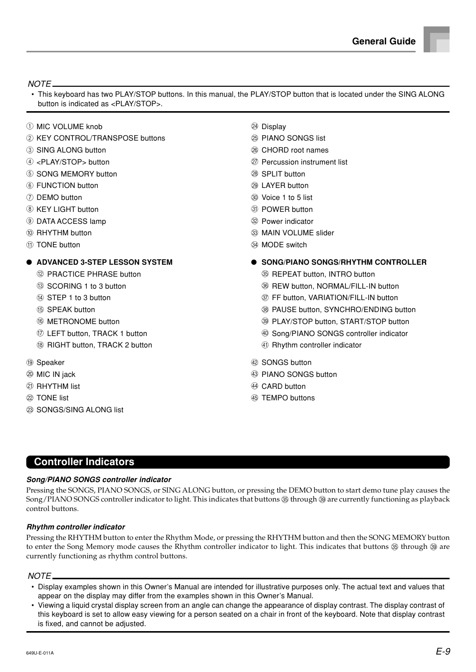 Controller indicators, E-9 general guide | Radio Shack LK-1500 User Manual | Page 11 / 80