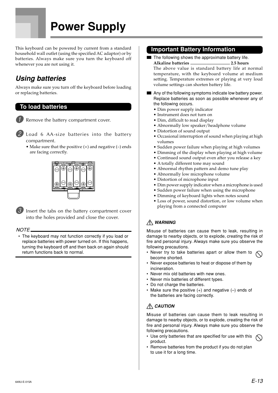 Power supply, Using batteries | Radio Shack LK-1500 User Manual | Page 15 / 80