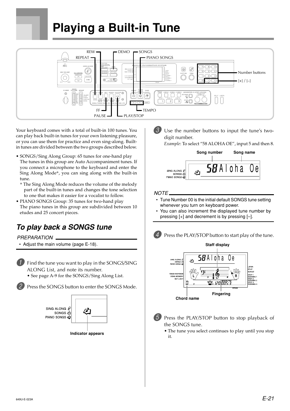 Playing a built-in tune | Radio Shack LK-1500 User Manual | Page 23 / 80