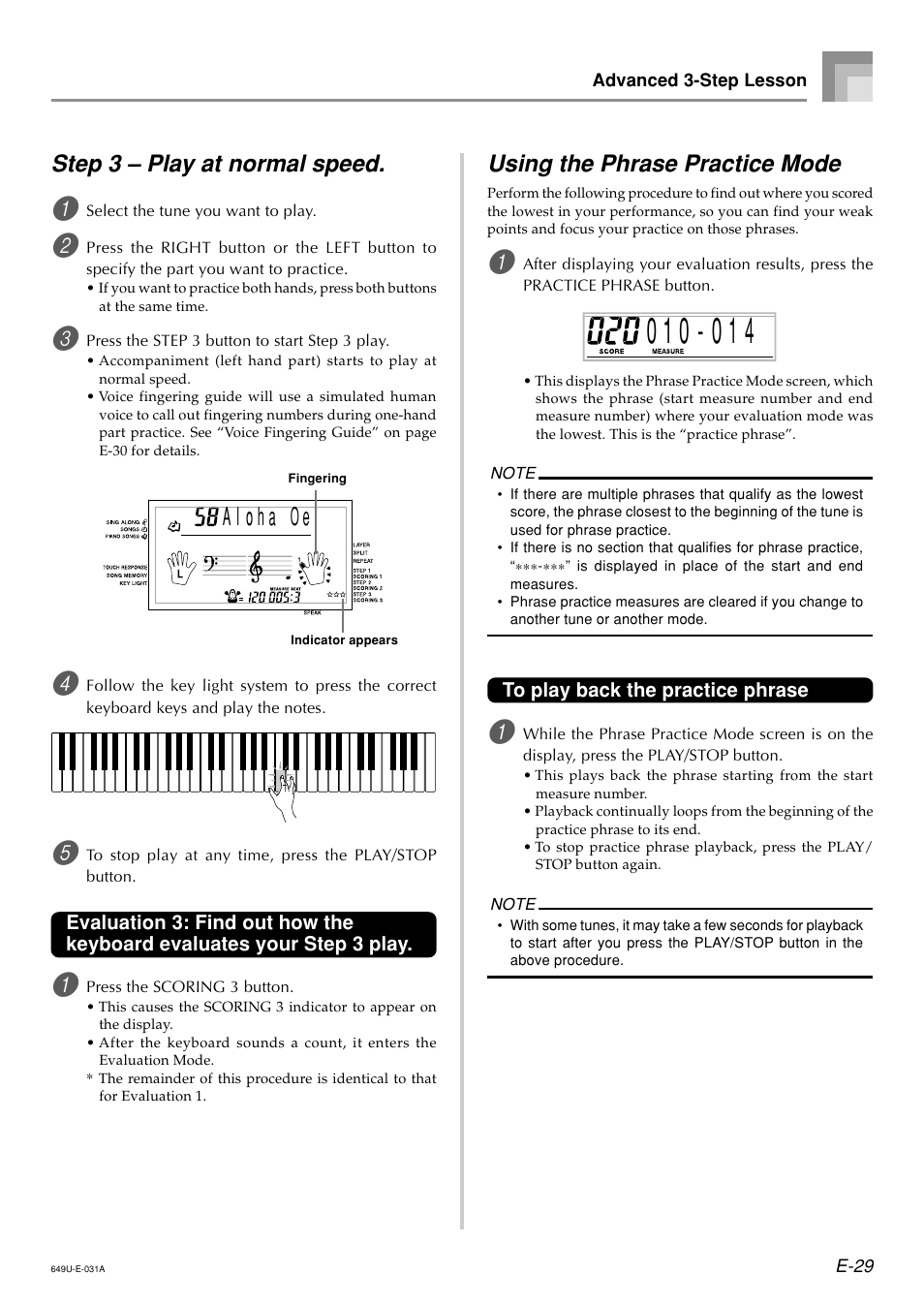 Step 3 – play at normal speed, Using the phrase practice mode | Radio Shack LK-1500 User Manual | Page 31 / 80