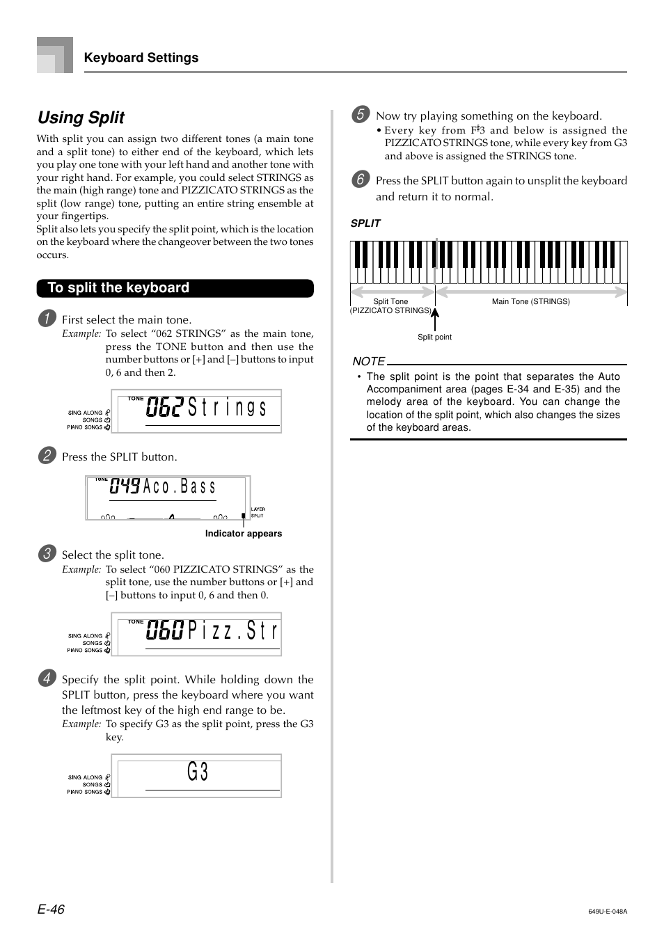 A c o . b s a s, Using split | Radio Shack LK-1500 User Manual | Page 48 / 80