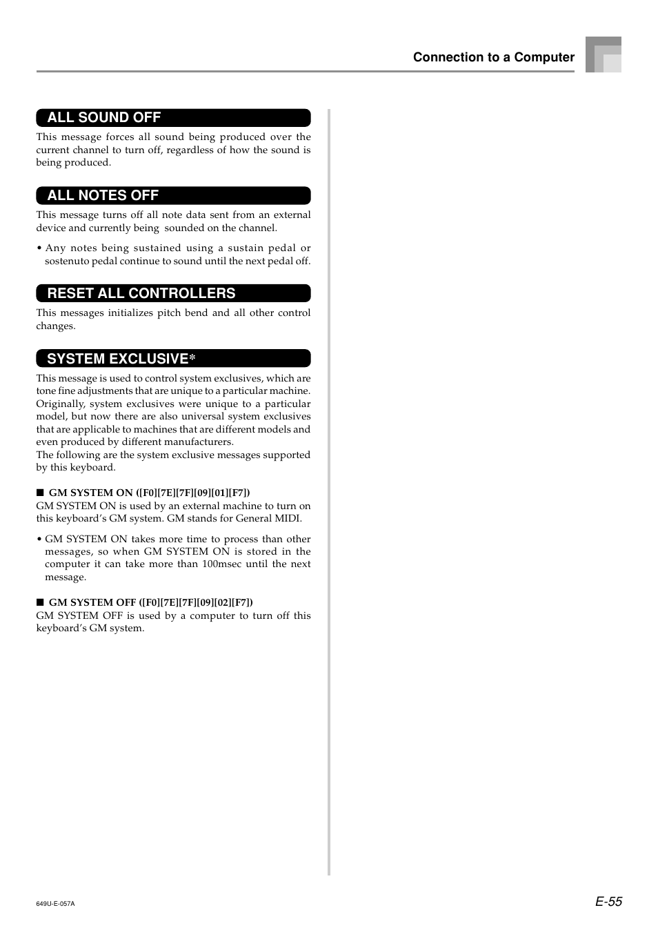 All sound off, Reset all controllers, System exclusive | Radio Shack LK-1500 User Manual | Page 57 / 80