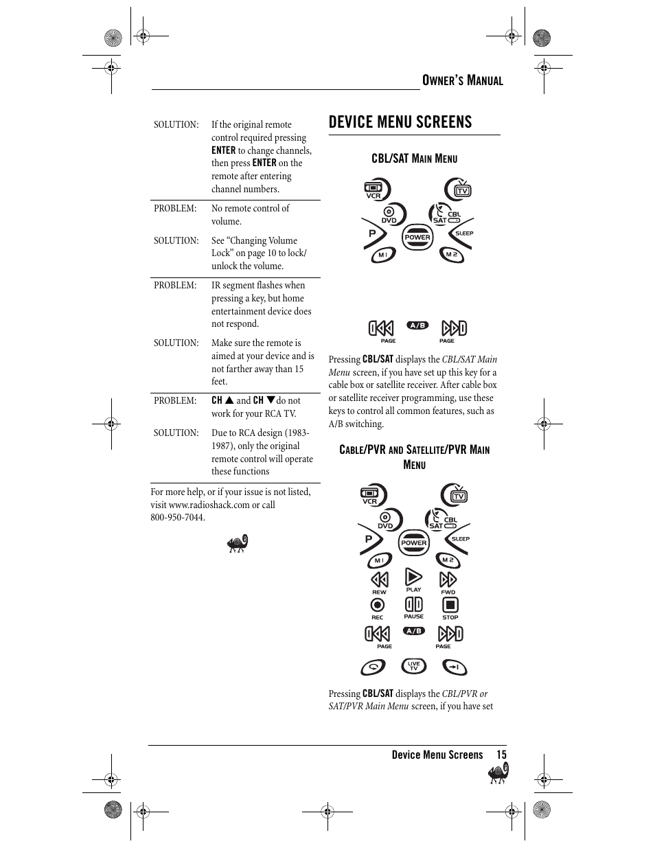 Device menu screens | Radio Shack Kameleon 4-in-One User Manual | Page 15 / 58
