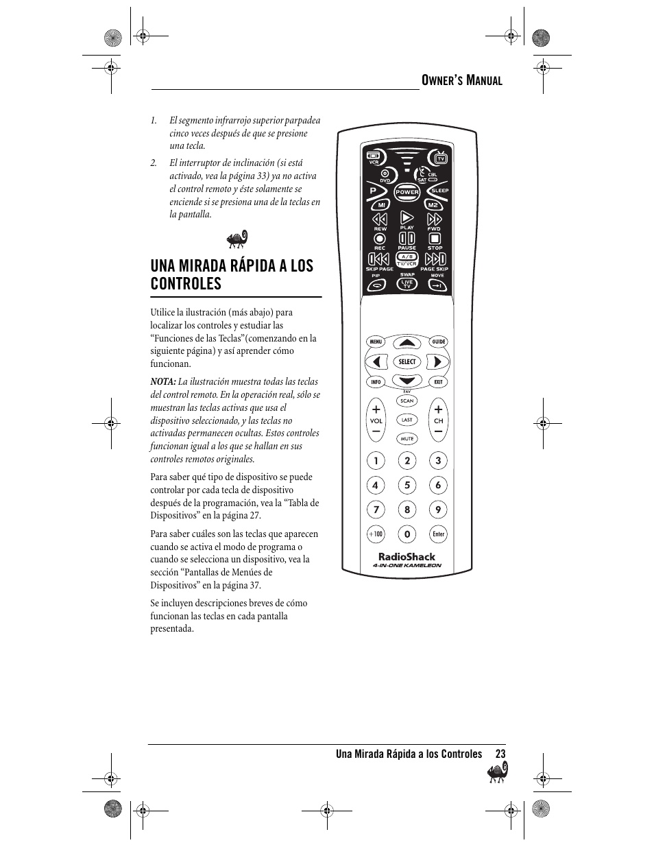 Una mirada rápida a los controles | Radio Shack Kameleon 4-in-One User Manual | Page 23 / 58