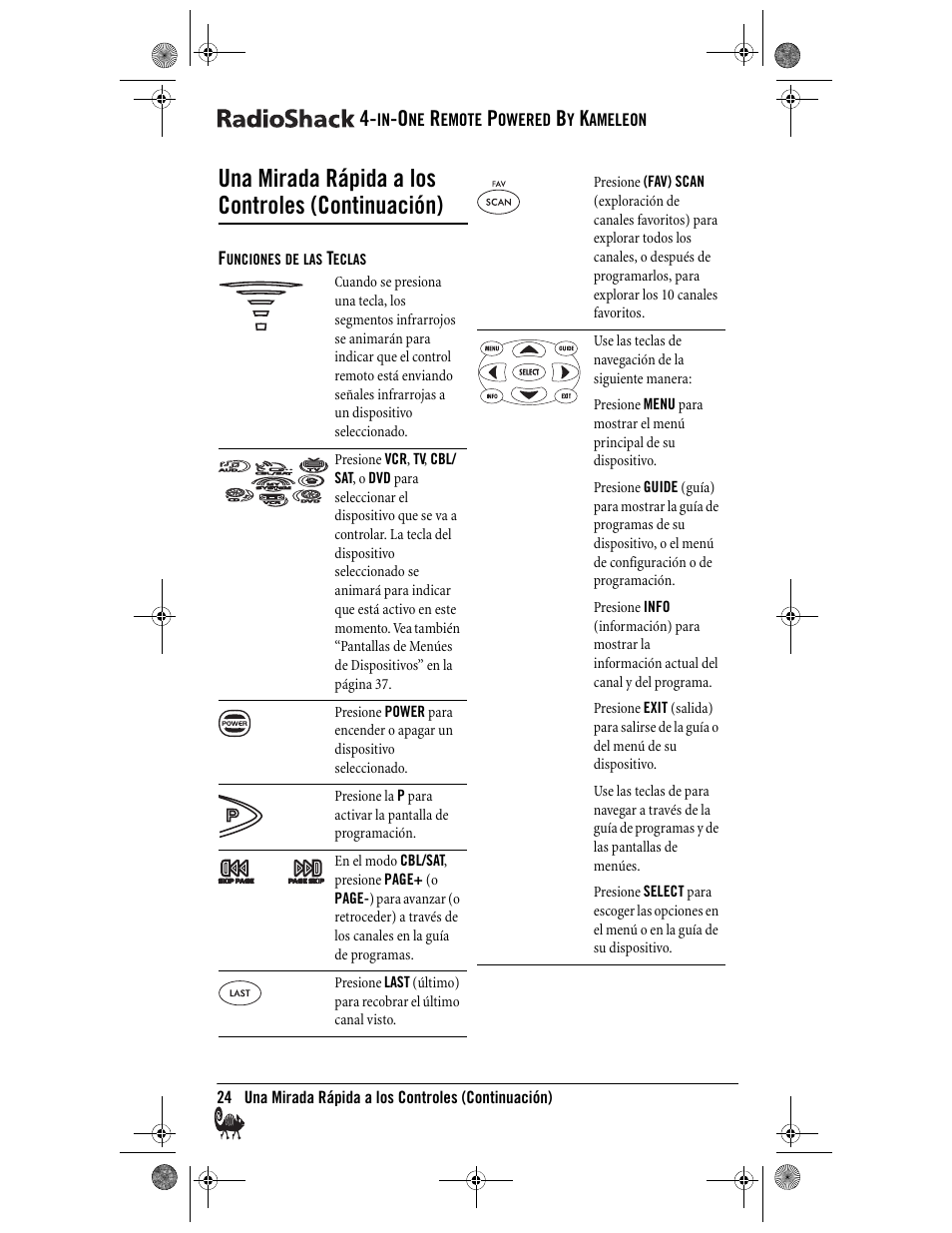 Una mirada rápida a los controles (continuación) | Radio Shack Kameleon 4-in-One User Manual | Page 24 / 58