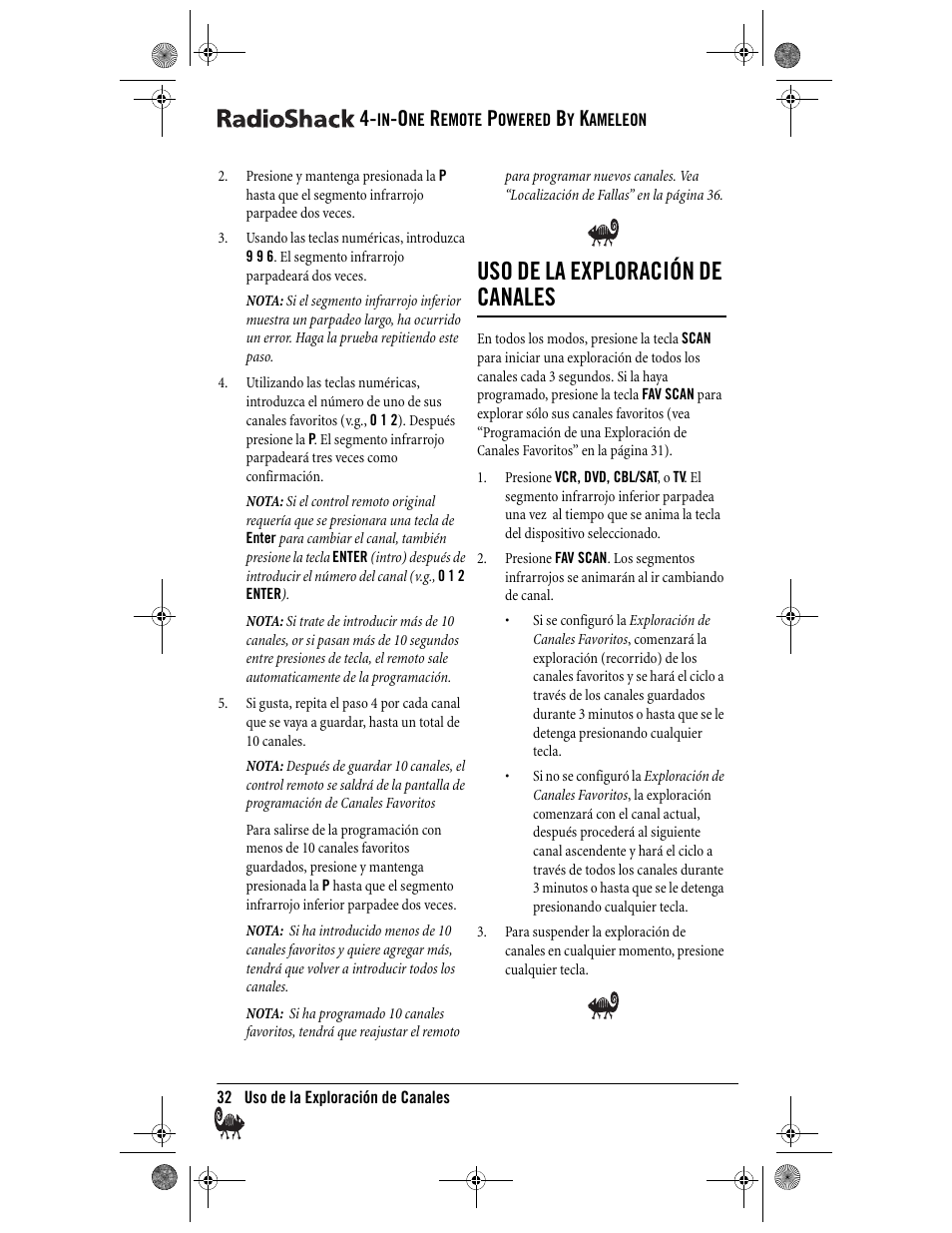 Uso de la exploración de canales | Radio Shack Kameleon 4-in-One User Manual | Page 32 / 58