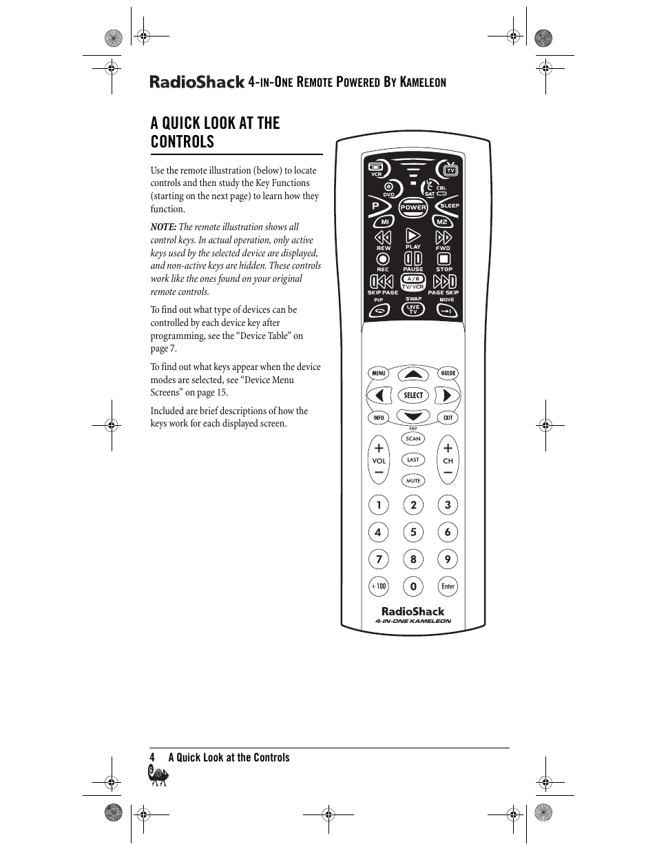 A quick look at the controls | Radio Shack Kameleon 4-in-One User Manual | Page 4 / 58