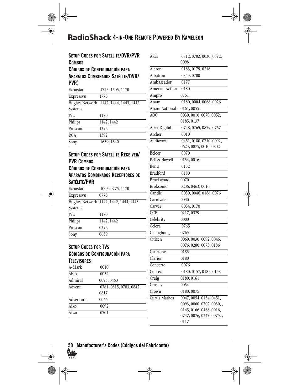 Radio Shack Kameleon 4-in-One User Manual | Page 50 / 58